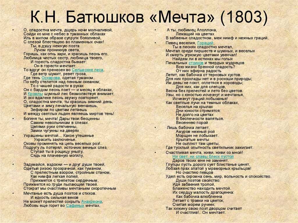 Анализ стихотворения батюшкова пробуждение